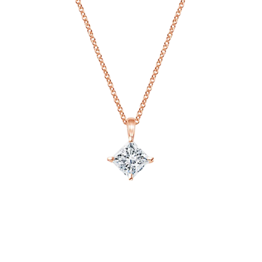 1 TO 3 CT Single Bail Four-Prong Princess Cut Lab Grown Diamond Pendant in 10K/14K/18K Gold | Pooja Diamond | IGI Certified Lab Diamond