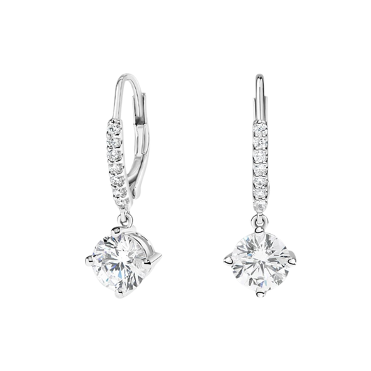 1 To 3 CT Compass Point Lab Grown Round Diamond Drop Earrings in 10K/14K/18K White Gold | Pooja Diamond | IGI Certified Lab Diamond