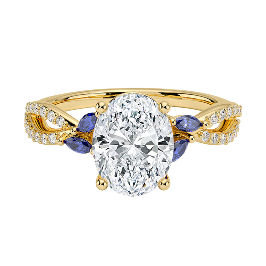1 TO 5 CT Luxe Willow Oval Cut Lab Grown Diamond Ring with Marquise Leaf Accents in 10K/14K/18K Gold | Pooja Diamond | IGI Certified Lab Diamond