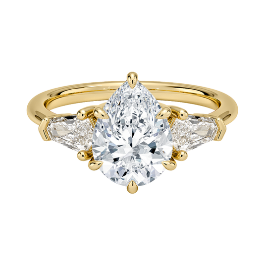 1 To 5 Ct Shield Side Stone Three Stone Pear Cut Lab-Grown Diamond Ring in 10K/14K/18K Gold | Pooja Diamond | IGI Certified Lab Diamond