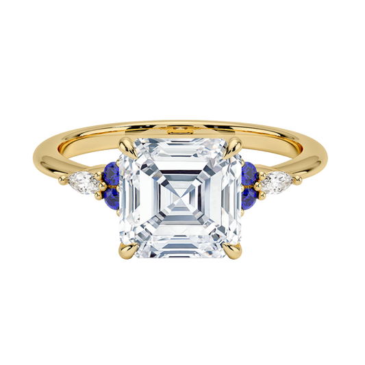1 TO 5 CT Nadia Asscher Cut Lab Grown Diamond Ring with Round & marquise Accents in 10K/14K/18K Gold | Pooja Diamond | IGI Certified Lab Diamond