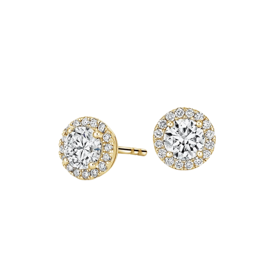 1 To 3 CT Classic Halo Lab Grown Round Diamond Stud Earrings in 10K/14K/18K Gold | Pooja Diamond | IGI Certified Lab Diamond