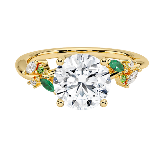 1 TO 5 CT Arden Round Cut Lab Grown Diamond Ring with Marquise Leaf Accents in 10K/14K/18K Gold | Pooja Diamond | IGI Cetified Lab Diamond