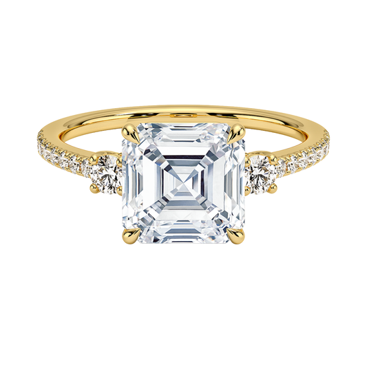 1 To 5 Ct Lyra Three Stone Asscher Cut Lab Grown Diamond Engagement Ring in 10K/14K/18K Gold | Pooja Diamond | IGI Certified Lab Diamond