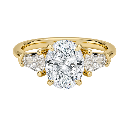 1 To 5 Ct Shield Side Stone Three Stone Oval Cut Lab-Grown Diamond Ring in 10K/14K/18K Gold | Pooja Diamond | IGI Certified Lab Diamond