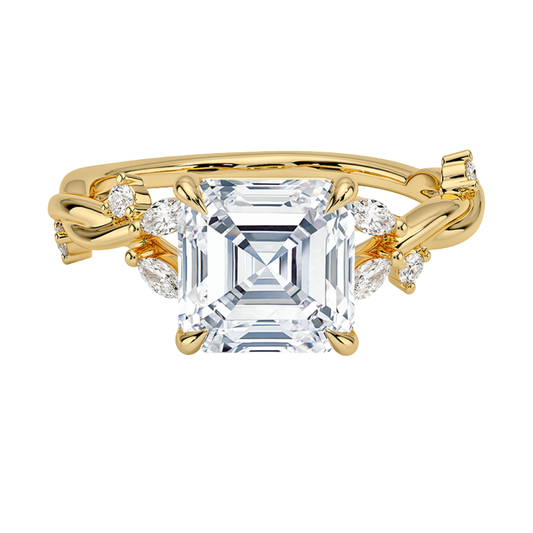 1 TO 5 CT Azalea Asscher Cut Lab Grown Diamond Twist Ring in 10K/14K/18K Gold | Pooja Diamond | IGI Certifiend Lab Diamond