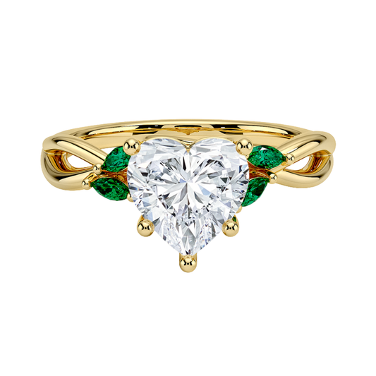 1 TO 5 CT Willow Heart Cut Lab Grown Diamond Ring with Marquise Accents in 10K/14K/18K Gold | Pooja Diamond | IGI Certified Lab Diamond