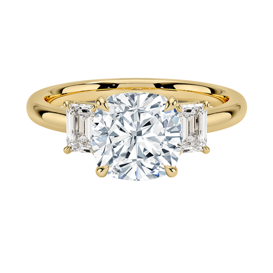1 TO 5 Ct Rhiannon Cushion Cut Three Stone Lab-Grown Diamond Ring in 10K/14K/18K Gold | Pooja Diamond | IGI Certified Lab Diamond