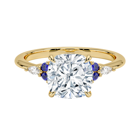 1 TO 5 CT Nadia Cushion Cut Lab Grown Diamond Ring with Round & marquise Accents in 10K/14K/18K Gold | Pooja Diamond | IGI Certified Lab Diamond