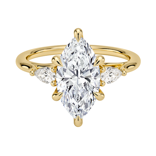 1 TO 5 Ct Delilah Marquise & Pear Lab Grown Diamond Three Stone Engagement Ring in 10K / 14K / 18K Gold | Pooja Diamond | IGI Certified Lab Diamond