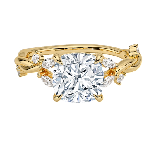 1 TO 5 CT Azalea Cushion Cut Lab Grown Diamond Twist Ring in 10K/14K/18K Gold | Pooja Diamond | IGI Certifiend Lab Diamond