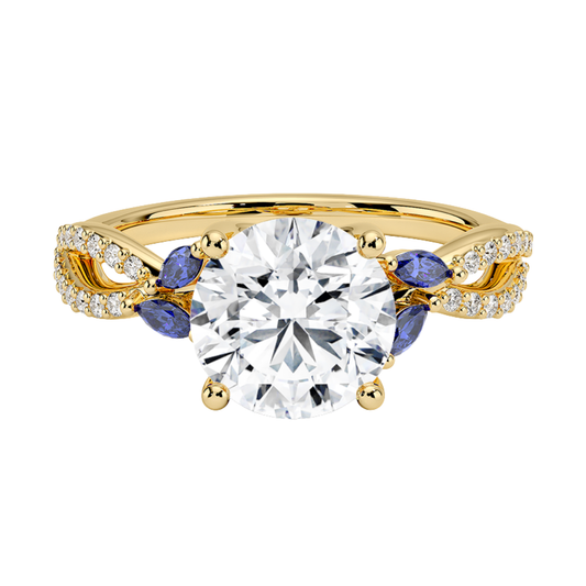 1 TO 5 CT Luxe Willow Round Cut Lab Grown Diamond Ring with Marquise Leaf Accents in 10K/14K/18K Gold | Pooja Diamond | IGI Certified Lab Diamond