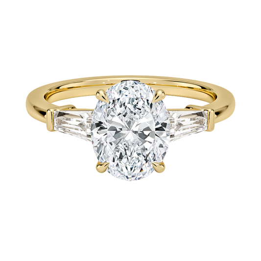 1 To 5 CT Symphony Tapered Baguette Three Stone Oval Cut Lab-Grown Diamond Ring in 10K/14K/18K Gold | Pooja Diamond | IGI Certified Lab Diamond