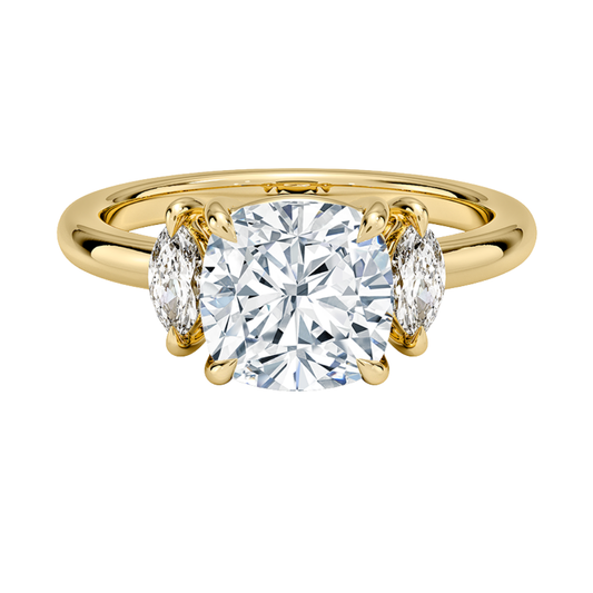 1 To 5 Ct Sasha Cushion Cut Three Stone Marquise Lab-Grown Diamond Ring in 10K/14K/18K Gold | Pooja Diamond | IGI Certified Lab Diamond
