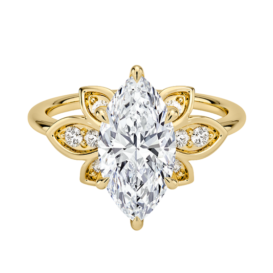 1 TO 5 CT Luxe Fiore Marquise Cut Lab Grown Diamond Ring with Floral Gallery in 10K/14K/18K Gold | Pooja Diamond | IGI Certified Lab Diamond