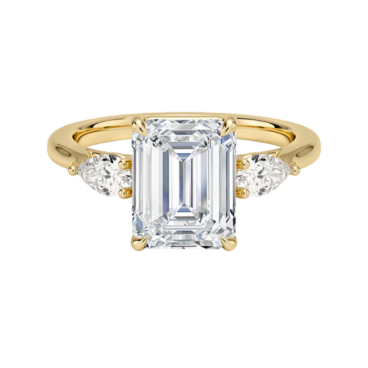 1 To 5 Ct Opera Perfect Fit Emerald Three Stone Lab-Grown Diamond Ring in 10K/14K/18K Gold | Pooja Diamond | IGI Certifed Lab Diamond