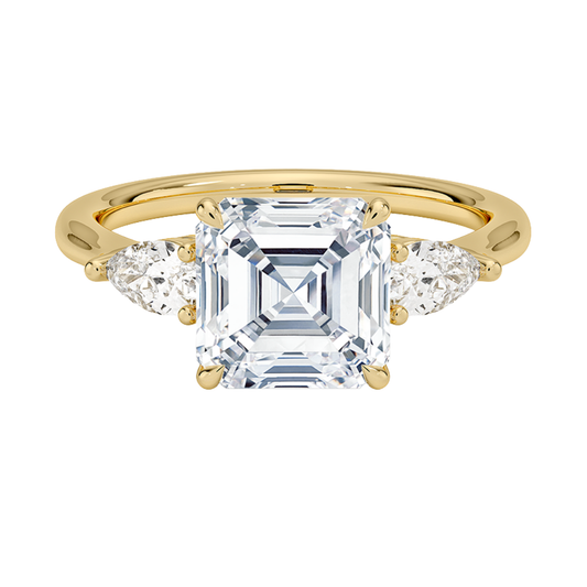 1 TO 5 Ct Opera Asscher Three Stone Lab-Grown Diamond Ring in 10K/14K/18K Gold | Pooja Diamond | IGI Certified Lab Diamond