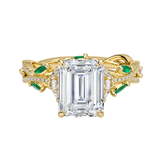 1 To 5 CT Luxe Secret Garden Emerald Cut Lab Grown Diamond Ring with Marquise & Pavé Vine Detailing in Gold | Pooja Diamond | IGI Certified Lab Diamond