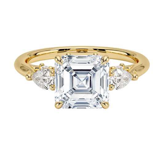 1 TO CT Secret Garden Asscher Cut Lab-Grown Diamond Three Stone Ring with Hidden Floral Gallery in 10K / 14K / 18K Gold | Pooja Dimond | IGI Certified Lab Diamond
