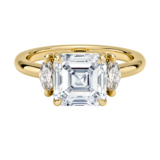 1 To 5 Ct Sasha Asscher Cut Three Stone Marquise Lab-Grown Diamond Ring in 10K/14K/18K Gold | Pooja Diamond | IGI Certified Lab Diamond