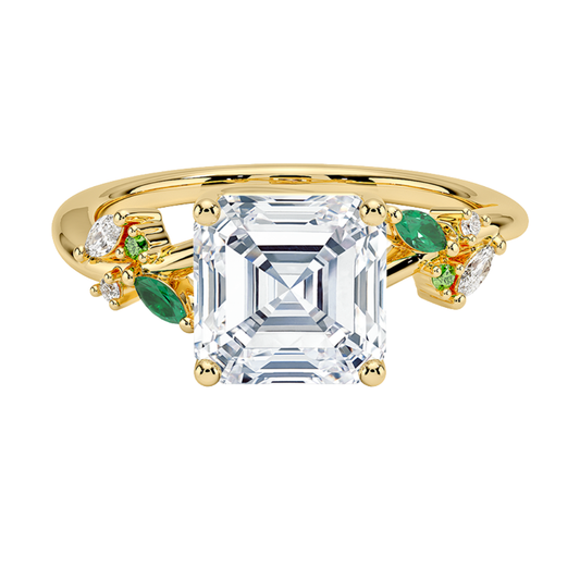 1 TO 5 CT Arden Asscher Cut Lab Grown Diamond Ring with Marquise Leaf Accents in 10K/14K/18K Gold | Pooja Diamond | IGI Cetified Lab Diamond