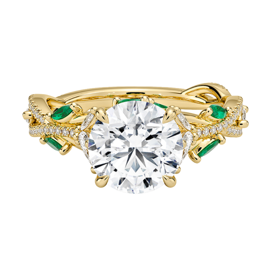 1 To 5 CT Luxe Secret Garden Round Cut Lab Grown Diamond Ring with Marquise & Pavé Vine Detailing in Gold | Pooja Diamond | IGI Certified Lab Diamond