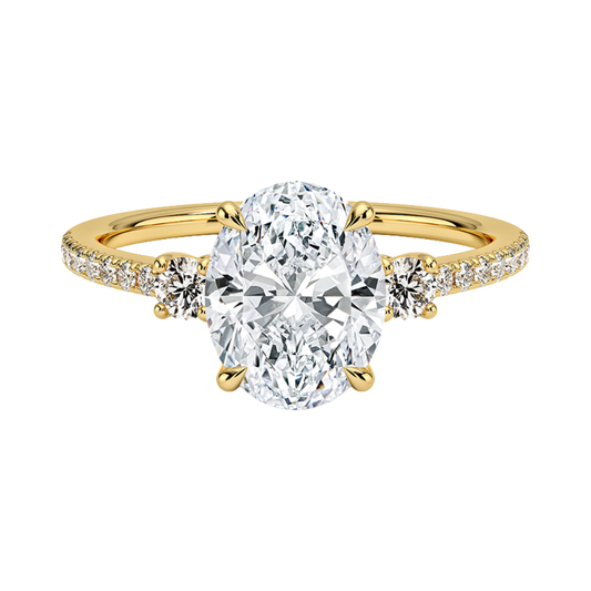 1 To 5 Ct Lyra Three Stone Oval Cut Lab Grown Diamond Engagement Ring in 10K/14K/18K Gold | Pooja Diamond | IGI Certified Lab Diamond