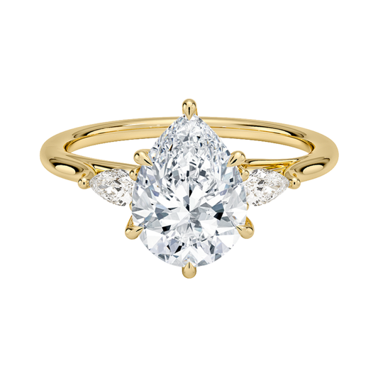 1 TO 5 Ct Delilah Pear & Pear Lab Grown Diamond Three Stone Engagement Ring in 10K / 14K / 18K Gold | Pooja Diamond | IGI Certified Lab Diamond