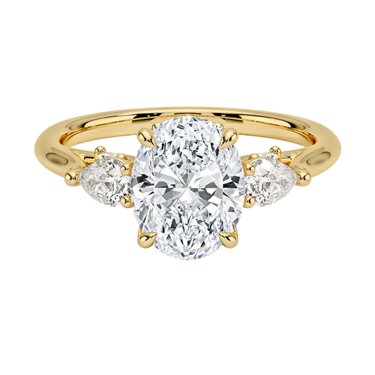 1 TO CT Secret Garden Oval Cut Lab-Grown Diamond Three Stone Ring with Hidden Floral Gallery in 10K / 14K / 18K Gold | Pooja Dimond | IGI Certified Lab Diamond