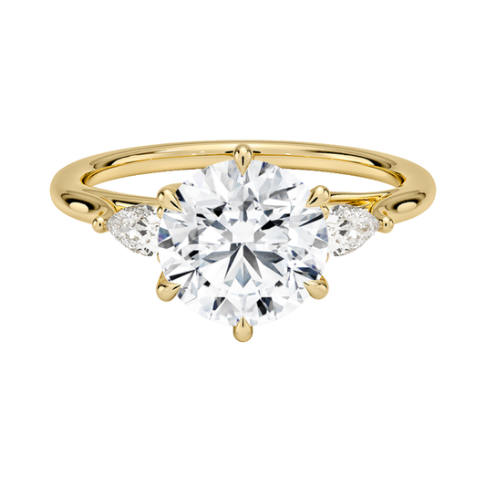 1 TO 5 Ct Delilah Round & Pear Lab Grown Diamond Three Stone Engagement Ring in 10K / 14K / 18K Gold | Pooja Diamond | IGI Certified Lab Diamond