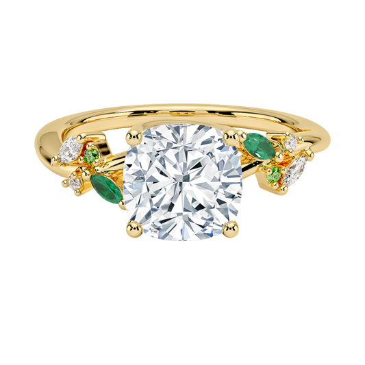 1 TO 5 CT Arden Cushion Cut Lab Grown Diamond Ring with Marquise Leaf Accents in 10K/14K/18K Gold | Pooja Diamond | IGI Cetified Lab Diamond