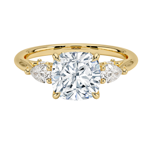 1 TO CT Secret Garden Cushion Cut Lab-Grown Diamond Three Stone Ring with Hidden Floral Gallery in 10K / 14K / 18K Gold | Pooja Dimond | IGI Certified Lab Diamond