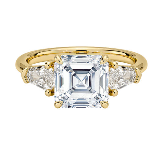 1 To 5 Ct Shield Side Stone Three Stone Asscher Cut Lab-Grown Diamond Ring in 10K/14K/18K Gold | Pooja Diamond | IGI Certified Lab Diamond