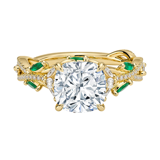 1 To 5 CT Luxe Secret Garden Cushion Cut Lab Grown Diamond Ring with Marquise & Pavé Vine Detailing in Gold | Pooja Diamond | IGI Certified Lab Diamond