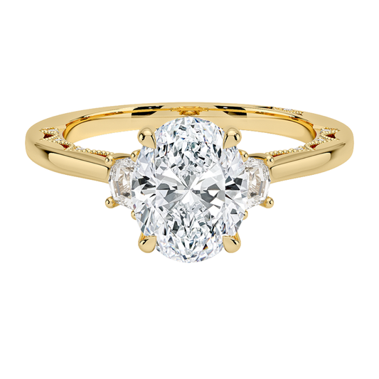 1 To 5 Ct Lunetta Crescent Oval Cut Lab Grown Diamond Three Stone Ring in 10K/14K/18K Gold | Pooja Diamond | IGI Certified Lab Diamond