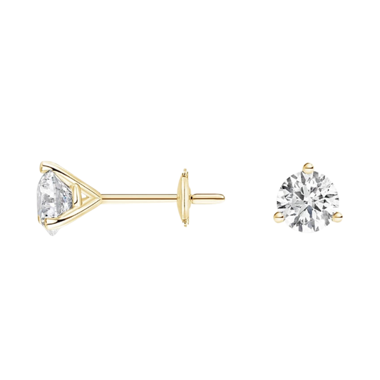 1 To 3 CT Three-Prong Martini Round Lab Grown Diamond Stud Earrings in 10K/14K/18K Gold | Pooja Diamond | IGI Certified Lab Diamond