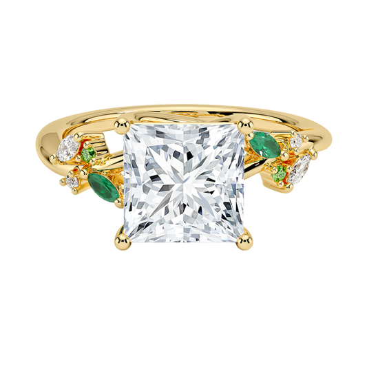 1 TO 5 CT Arden Princess Cut Lab Grown Diamond Ring with Marquise Leaf Accents in 10K/14K/18K Gold | Pooja Diamond | IGI Cetified Lab Diamond