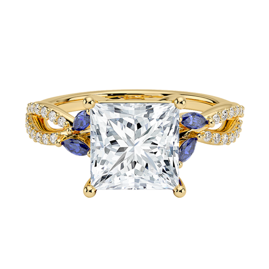 1 TO 5 CT Luxe Willow Princess Cut Lab Grown Diamond Ring with Marquise Leaf Accents in 10K/14K/18K Gold | Pooja Diamond | IGI Certified Lab Diamond