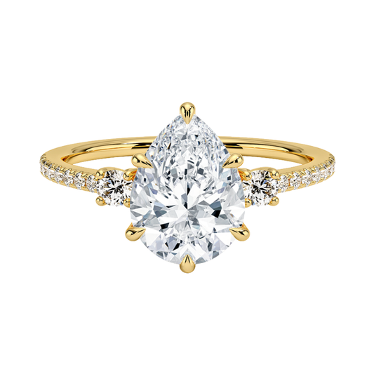 1 To 5 Ct Lyra Three Stone Pear Cut Lab Grown Diamond Engagement Ring in 10K/14K/18K Gold | Pooja Diamond | IGI Certified Lab Diamond