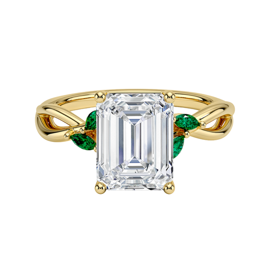 1 TO 5 CT Willow Emerald Cut Lab Grown Diamond Ring with Marquise Accents in 10K/14K/18K Gold | Pooja Diamond | IGI Certified Lab Diamond