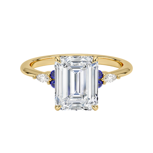 1 TO 5 CT Nadia Emerald Cut Lab Grown Diamond Ring with Round & marquise Accents in 10K/14K/18K Gold | Pooja Diamond | IGI Certified Lab Diamond