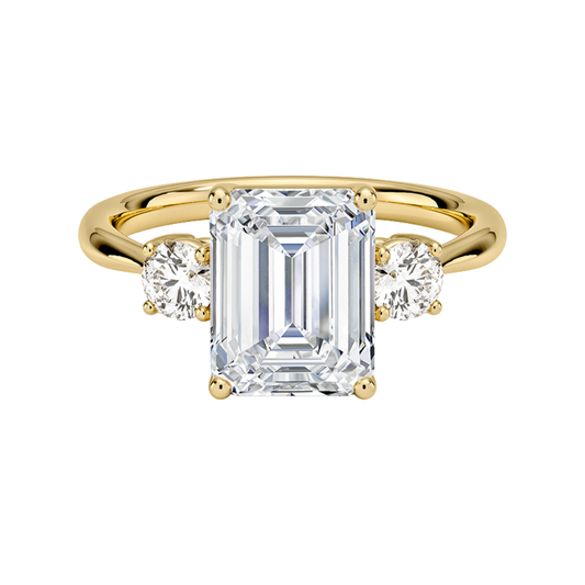 1 TO 5 CT Selene Three Stone Emerald Cut Lab-Grown Diamond Ring in 10K/14K/18K Gold | Pooja Diamond | IGI Certified Lab Diamond