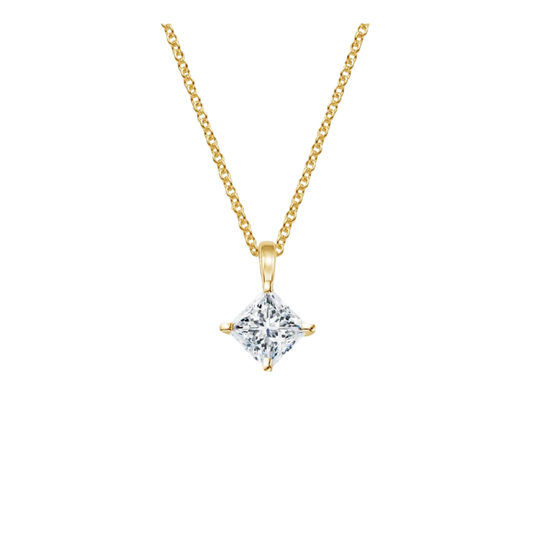 1 TO 3 CT Single Bail Four-Prong Princess Cut Lab Grown Diamond Pendant in 10K/14K/18K Gold | Pooja Diamond | IGI Certified Lab Diamond