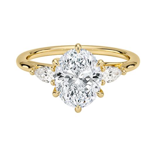 1 TO 5 Ct Delilah Oval & Pear Lab Grown Diamond Three Stone Engagement Ring in 10K / 14K / 18K Gold | Pooja Diamond | IGI Certified Lab Diamond