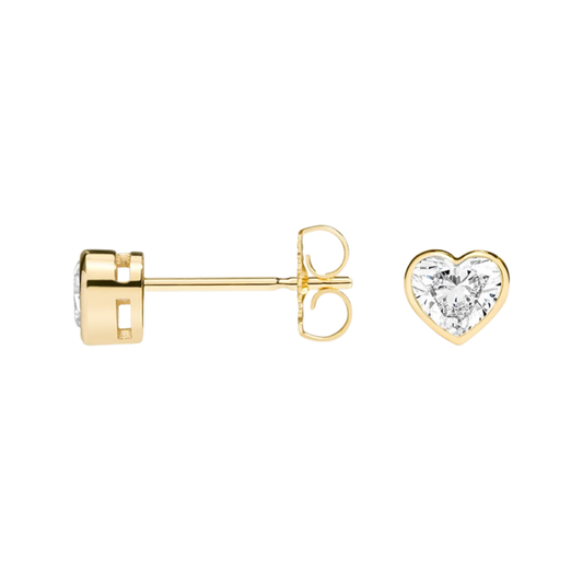 1 To 3 CT Classic Heart Shape Lab Diamond Bezel Stud Earrings – 10K/14K/18K Gold | Pooja Diamond | IGI Certified Lab Diamond
