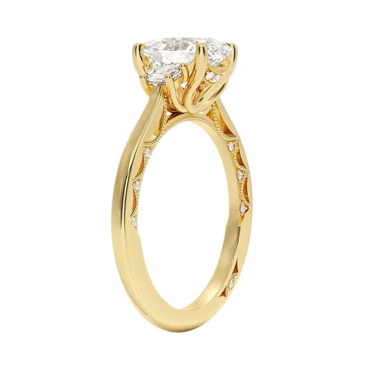 1 To 5 Ct Lunetta Crescent Oval Cut Lab Grown Diamond Three Stone Ring in 10K/14K/18K Gold | Pooja Diamond | IGI Certified Lab Diamond