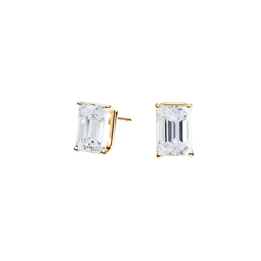 1 To 3 CT Classic Four-Prong Lab Grown Emerald-Cut Diamond Stud Earrings in 10K/14K/18K Gold | Pooja Diamond | IGI Certified Lab Diamond