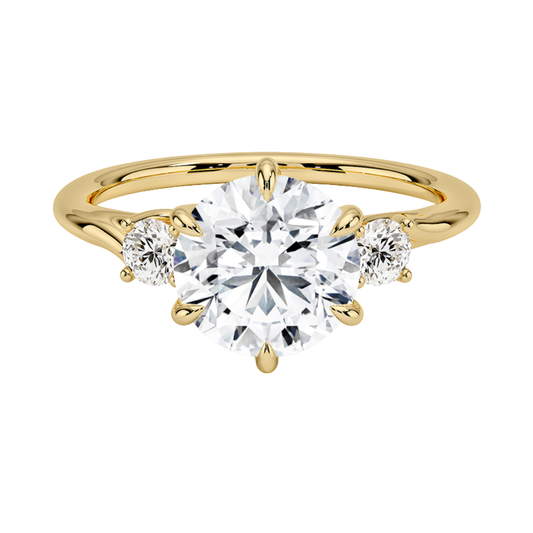 1 TO 5 Ct Delilah Round Cut Lab Grown Diamond Three Stone Engagement Ring in 10K / 14K / 18K Gold | Pooja Diamond | IGI Certified Lab Diamond