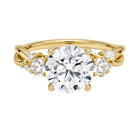 1 To 5 Ct Nature-Inspired Willow Round Cut Lab Diamond Three Stone Engagement Ring in 10K/14K/18K Gold| Pooja Diamond | IGI Certified Lab Diamond