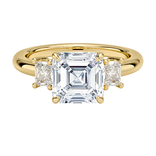 1 TO 5 Ct Helena Asscher Cut Three Stone Lab Grown Diamond Engagement Ring in 10K / 14K / 18K Gold | Elegant Three Stone Diamond Ring | Pooja Diamond | IGI Certified Lab Diamond